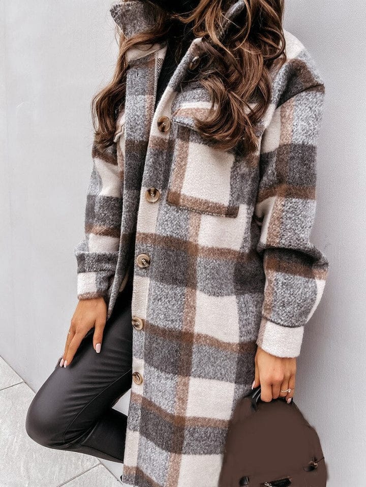 Street-Wave Plaid Womens Coat Cozy Durable Elegant Outerwear For Modern Women Versatile Chic
