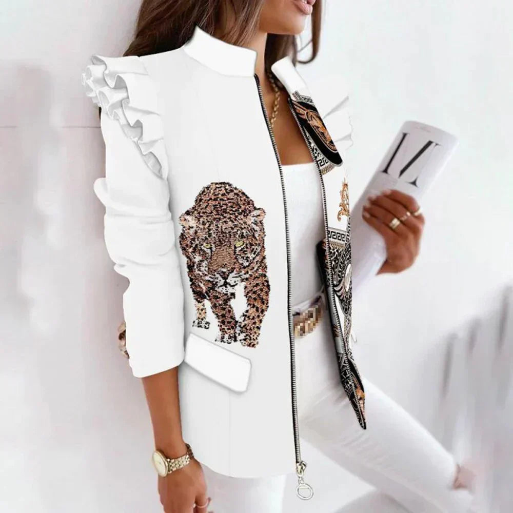 Street Wave Women's Blazer Stylish Modern Warm Outerwear With Bold Geometric Print And Comfort
