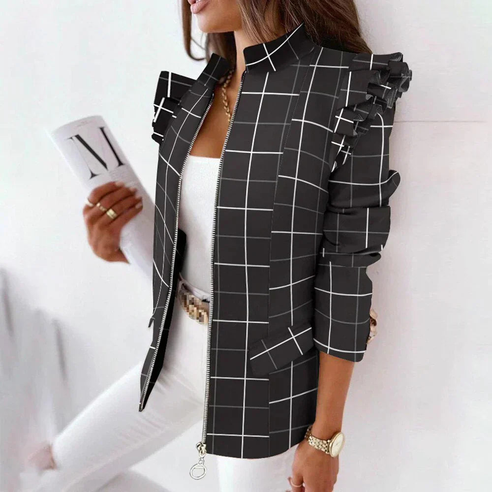 Street Wave Women's Blazer Stylish Modern Warm Outerwear With Bold Geometric Print And Comfort
