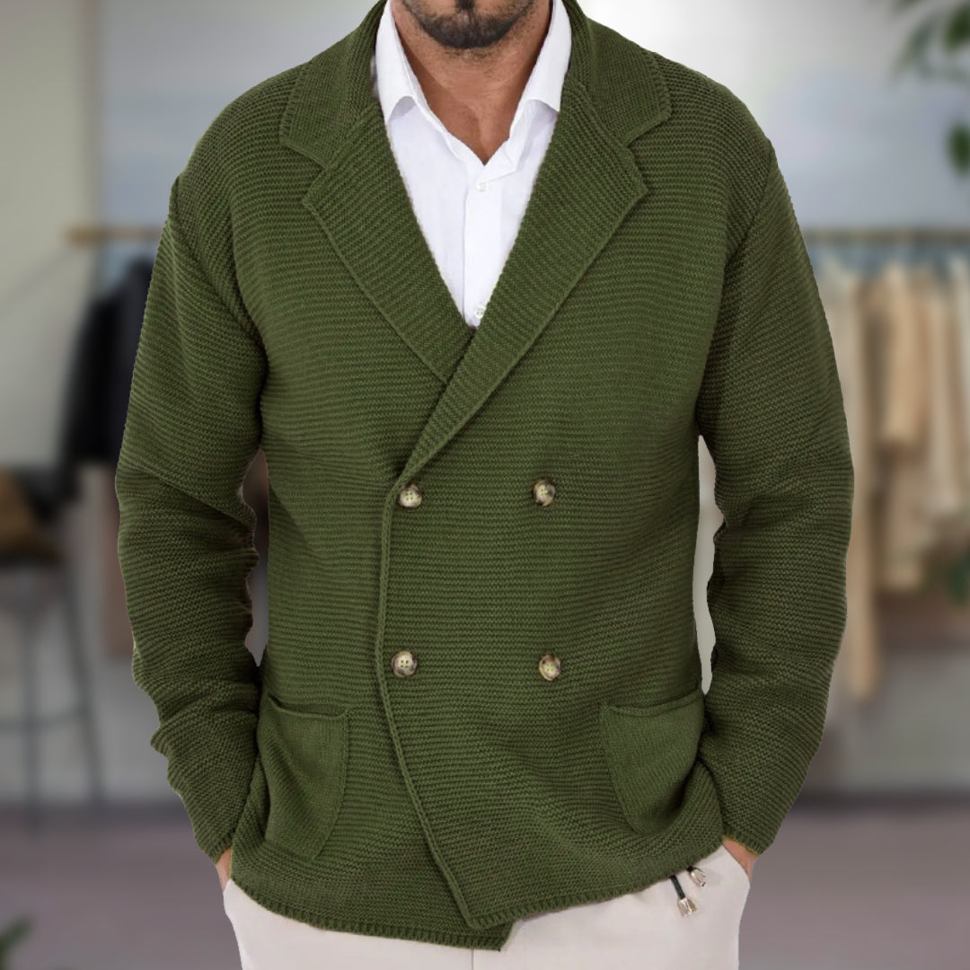 Street-Wave Declan Navy Double Breasted Cardigan For Men Tailored Fit