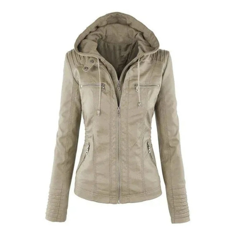 Streetwave Women's Faux Leather Hooded Jacket With Modern Chic Look And Wind Protection
