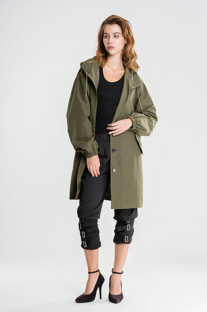 Street-wave Womens Raincoat Theresa Long Hooded Coat for Rainy Days Minimalist Modern Look