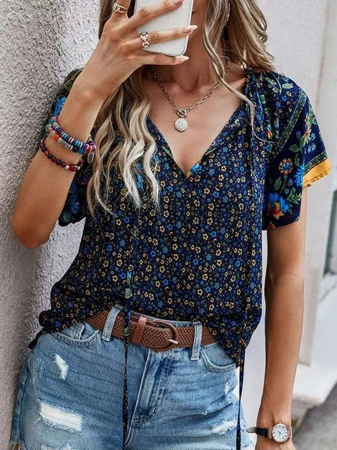 Street Wave Saskia Boho Blouse For Women Lightweight Relaxed Fit Floral Print Top