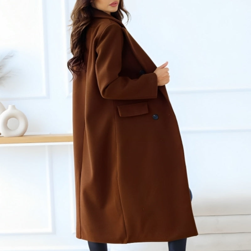 Street Wave Wool Blend Coat For Women Long Elegant Classic Double Breasted With Lapel Pockets
