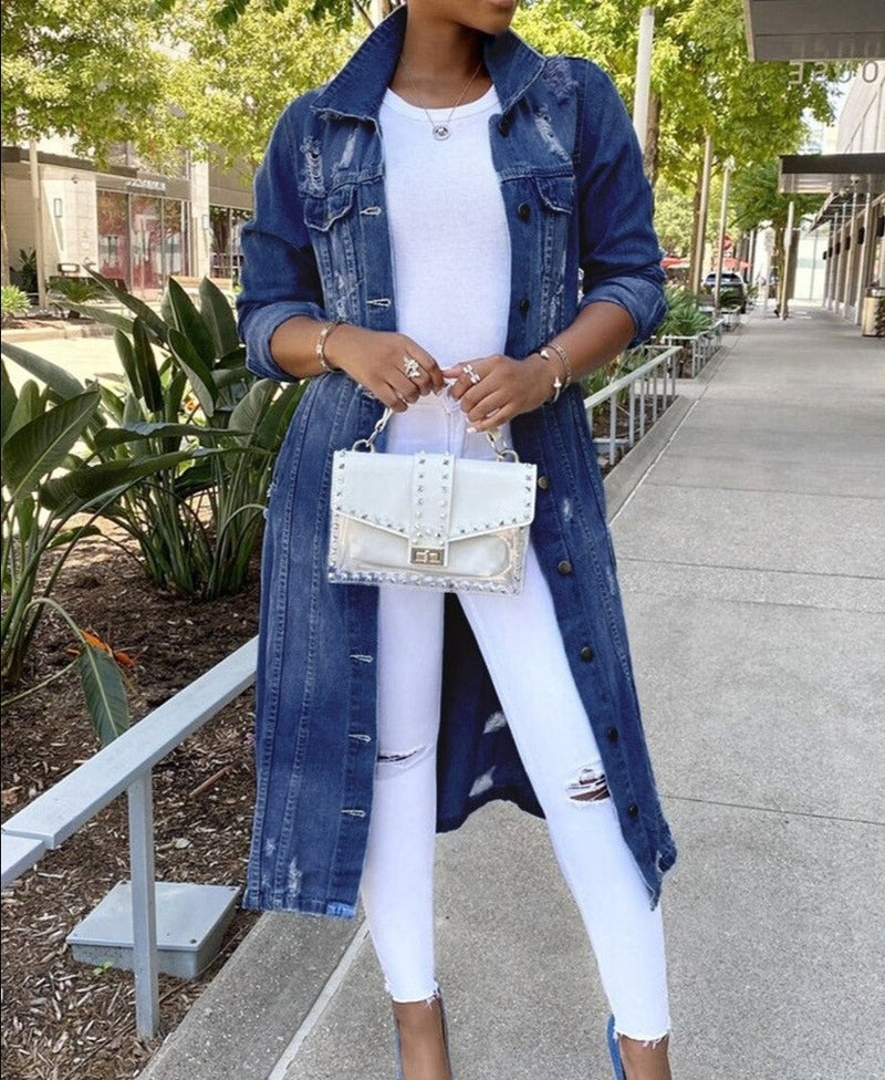 Womens Denim Jacket Livia Long By Street Wave, Casual Relaxed Fit And Versatile Everyday Outerwear