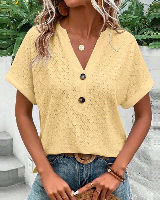Street Wave Soraya V Neck Blouse For Women With Lightweight Button Placket Comfort
