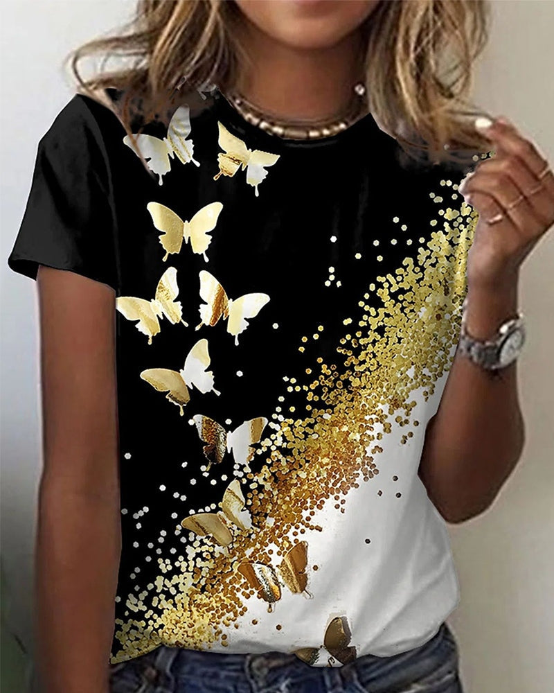 Street-wave Women Marble Pattern Top With Gold Veins Chic Versatile For Everyday And Special Occasions