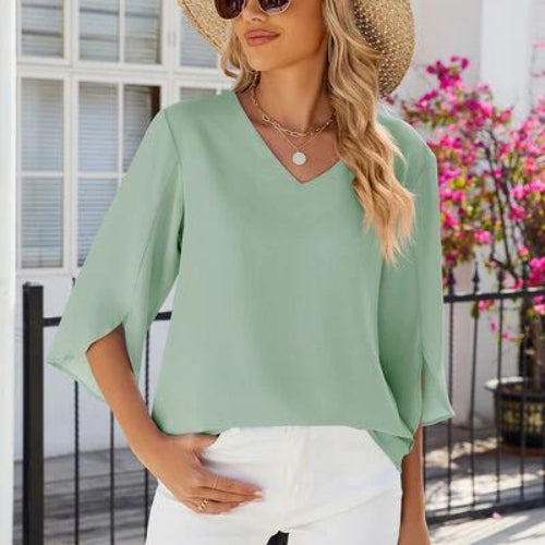 Street-Wave Jasmine V-Neck Blouse For Women, Lightweight Airy Fabric, Relaxed Flow Fit
