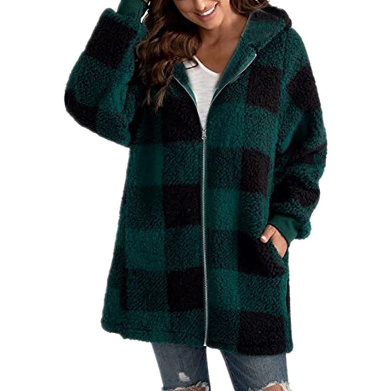 Streetwave Women Hooded Jacket Leonie Plaid Fleece Coat Cozy Warmth For Cold Days