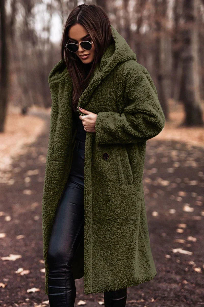 Street-Wave Womens Long Winter Trench Coat Cozy FleeceLined Warmth Elegant Style for Women