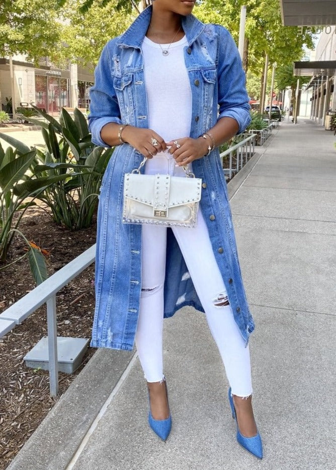 Womens Denim Jacket Livia Long By Street Wave, Casual Relaxed Fit And Versatile Everyday Outerwear