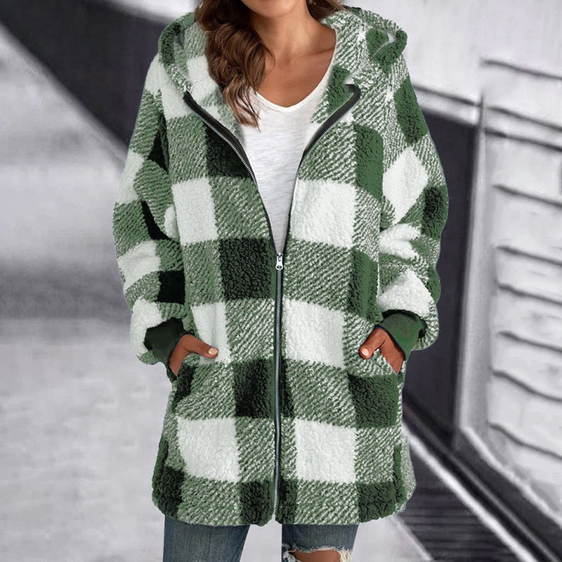 Streetwave Women Hooded Jacket Leonie Plaid Fleece Coat Cozy Warmth For Cold Days