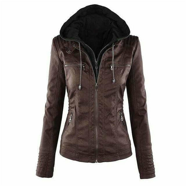 Streetwave Women's Faux Leather Hooded Jacket With Modern Chic Look And Wind Protection