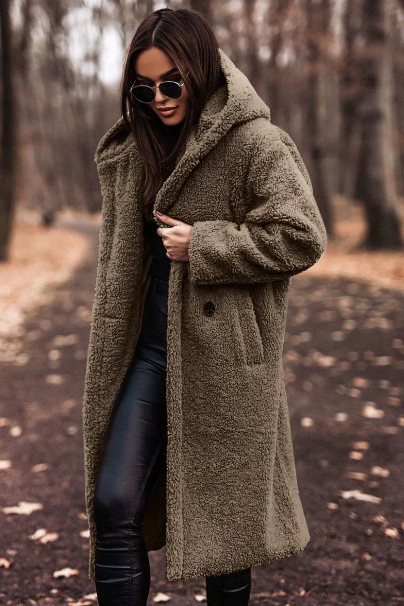 Street-Wave Womens Long Winter Trench Coat Cozy FleeceLined Warmth Elegant Style for Women