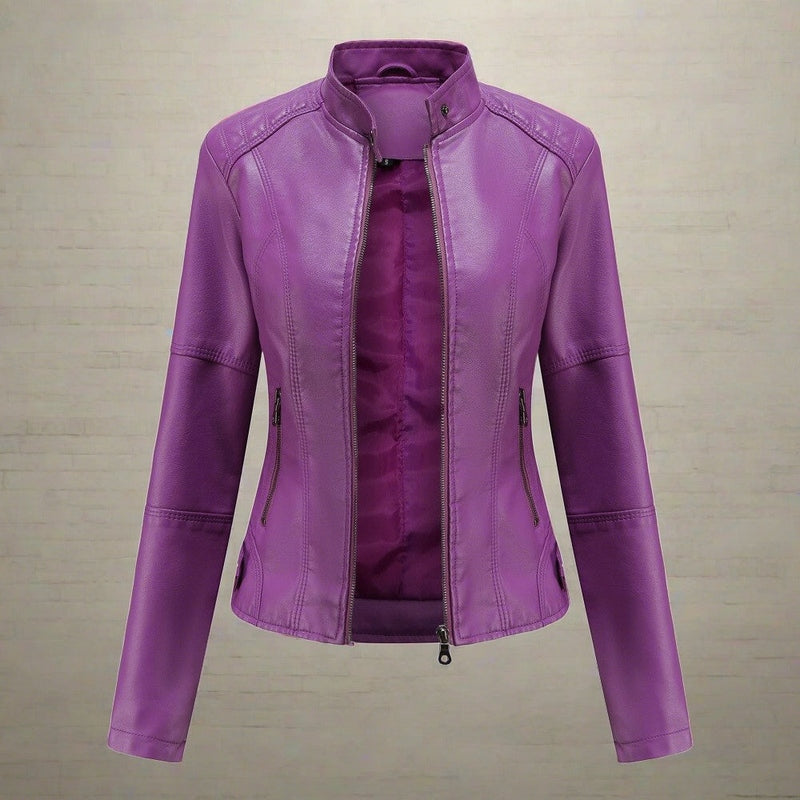 Street Wave Estelle Red Leather Jacket For Women With Zipper Pockets Tailored Fit Autumn Chic