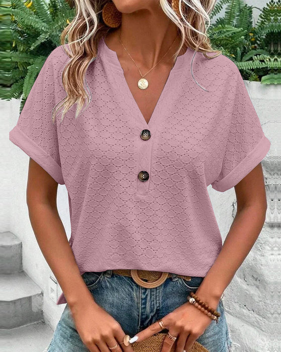 Street Wave Soraya V Neck Blouse For Women With Lightweight Button Placket Comfort