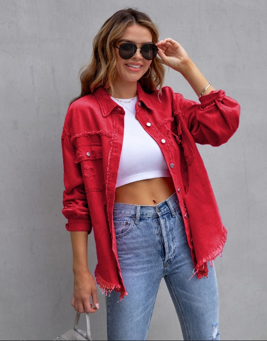 Street-Wave Oversized Denim Jacket With Destroyed Look For Women, Effortless Street Style