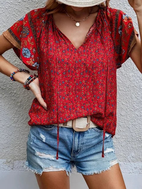 Street Wave Saskia Boho Blouse For Women Lightweight Relaxed Fit Floral Print Top