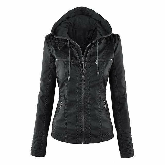 Streetwave Women's Faux Leather Hooded Jacket With Modern Chic Look And Wind Protection