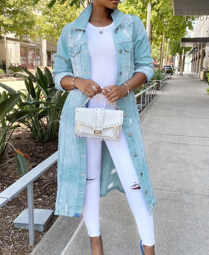 Womens Denim Jacket Livia Long By Street Wave, Casual Relaxed Fit And Versatile Everyday Outerwear