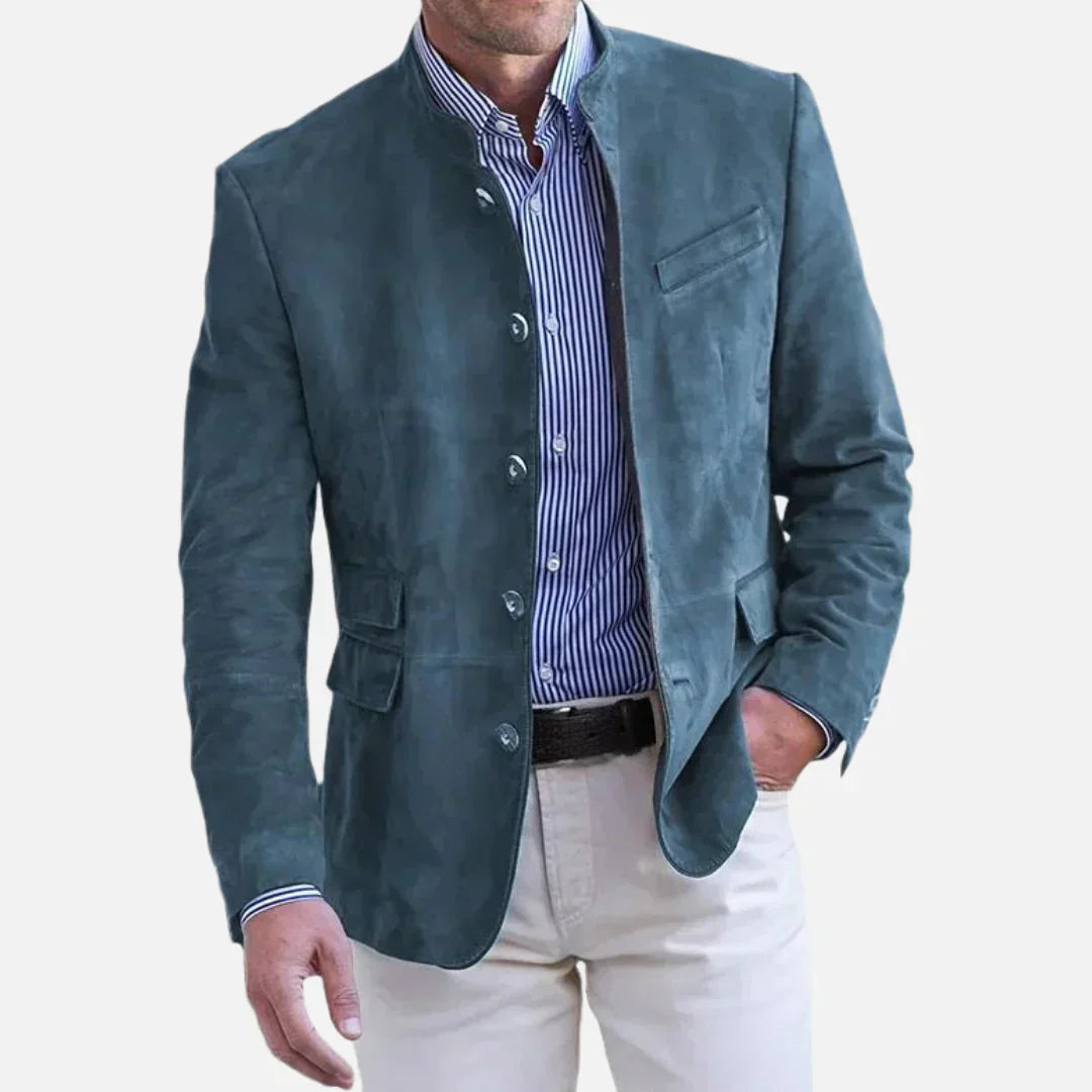 Street-Wave Joshua Tailored Mandarin Collar Jacket For Men With Button Front Pockets And Premium Italian Style Blazer