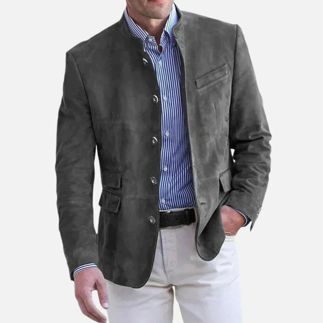 Street-Wave Joshua Tailored Mandarin Collar Jacket For Men With Button Front Pockets And Premium Italian Style Blazer