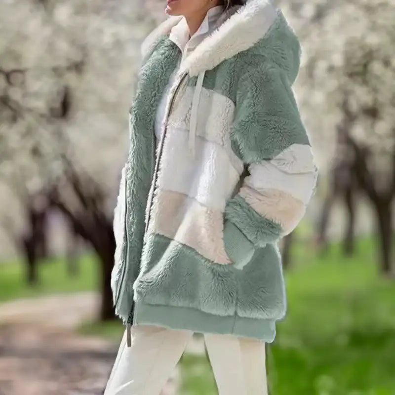 Street-Wave Blue Faux Fur Winter Jacket For Women Cozy Warm Urban Style With Soft Insulation Comfort