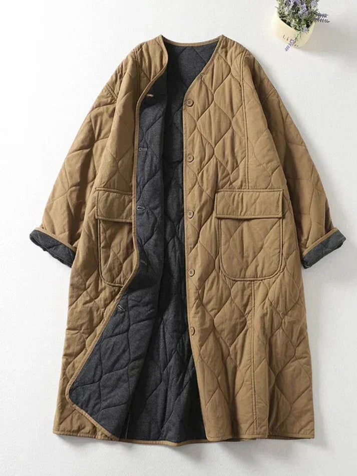 Street Wave Quilted Collarless Jacket Aubrie for Unisex Urban Minimalist Style and Warmth