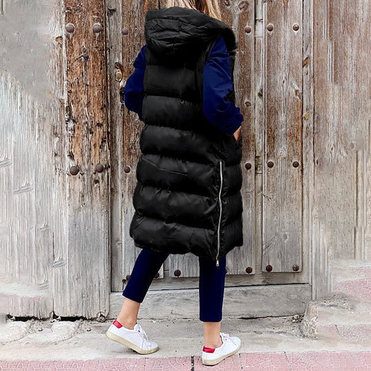 Streetwave Sleeveless Hooded Puffer Coat For Women Mid Length Insulated Layering Essential