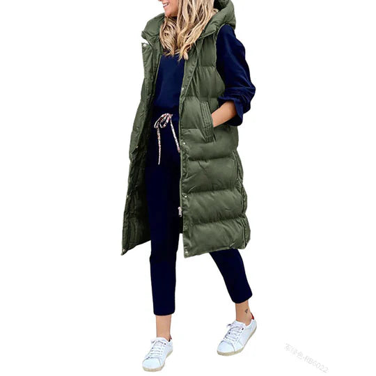 Streetwave Sleeveless Hooded Puffer Coat For Women Mid Length Insulated Layering Essential