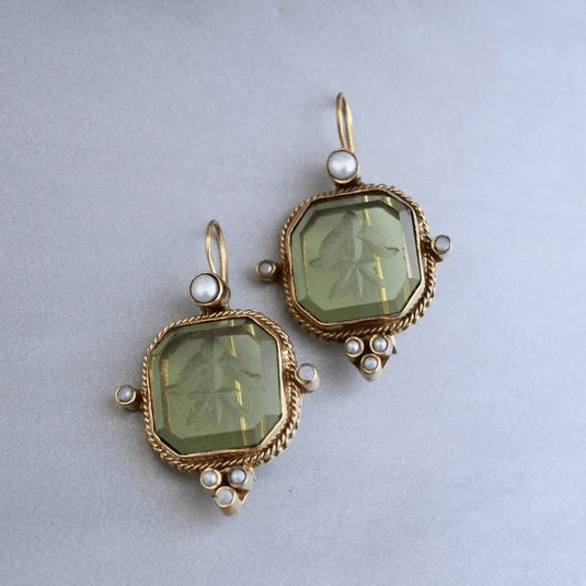 Women's Vintage Earrings with Green Accents and Pearl Detail - Street-Wave