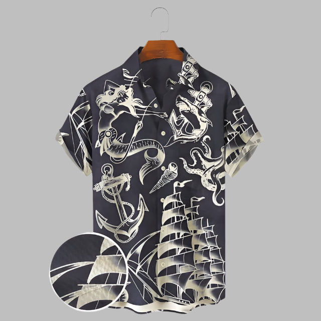 Street Wave Vintage Maritime Anchor Shirt For Men Lightweight Breathable Summer Wear Nautical Print