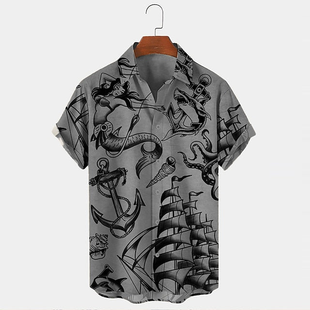 Street Wave Vintage Maritime Anchor Shirt For Men Lightweight Breathable Summer Wear Nautical Print
