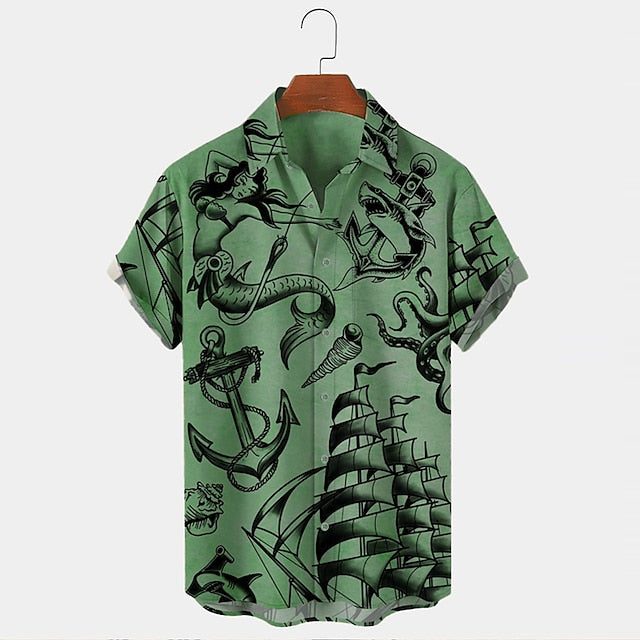 Street Wave Vintage Maritime Anchor Shirt For Men Lightweight Breathable Summer Wear Nautical Print