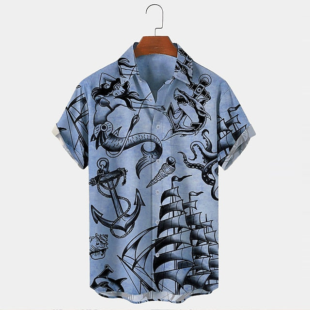 Street Wave Vintage Maritime Anchor Shirt For Men Lightweight Breathable Summer Wear Nautical Print