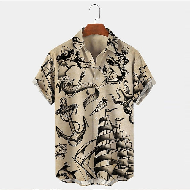 Street Wave Vintage Maritime Anchor Shirt For Men Lightweight Breathable Summer Wear Nautical Print