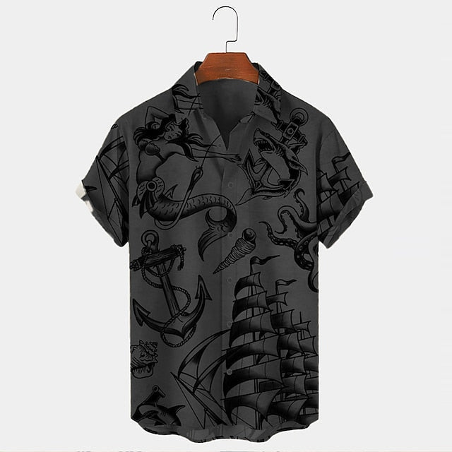 Street Wave Vintage Maritime Anchor Shirt For Men Lightweight Breathable Summer Wear Nautical Print