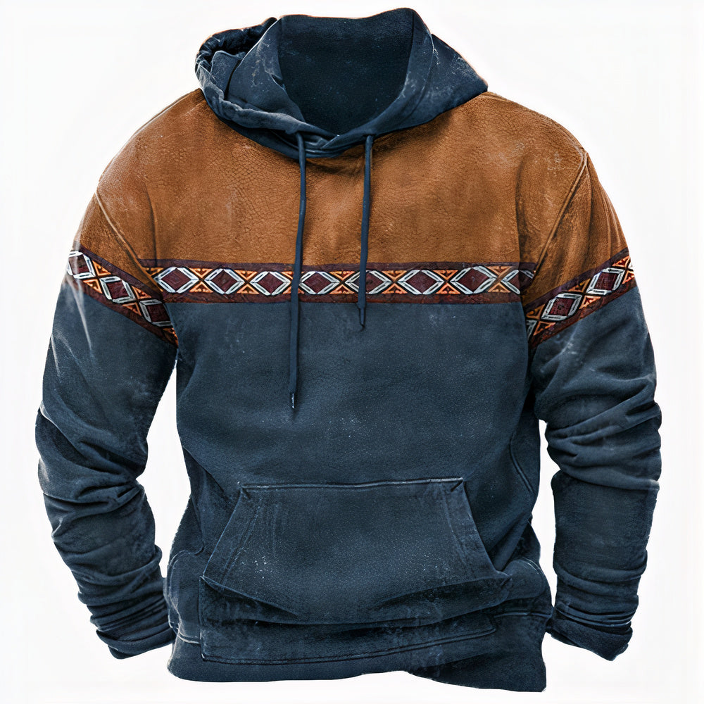 Street Wave Leo Men Retro Hoodie Warm Color Block Tribal