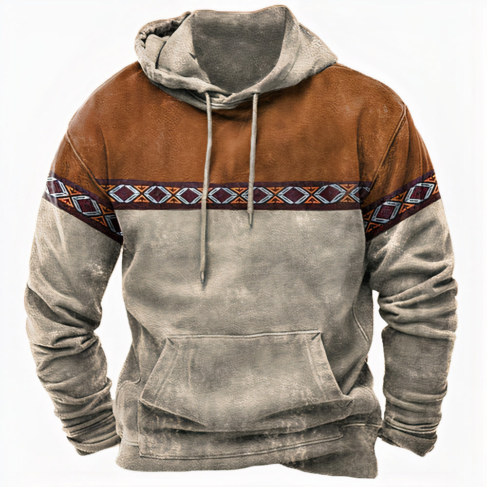 Street Wave Leo Men Retro Hoodie Warm Color Block Tribal