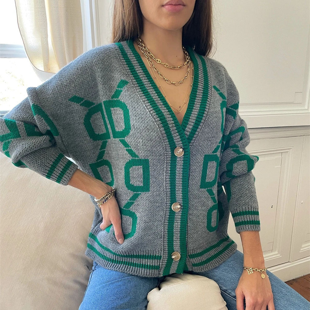 Streetwave Cozy Cardigan For Women With Bold Knit Pattern Oversized Warm Autumn Essential Must Have