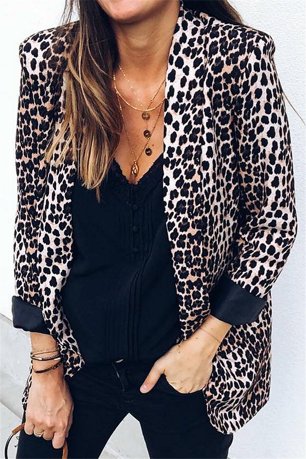 Street-Wave Leopard Print Cardigan For Women Stretchy Knit