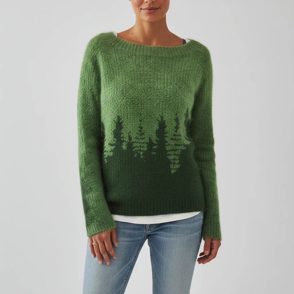 Printed Crewneck Sweater Women Cozy Eye Pattern Street Wave