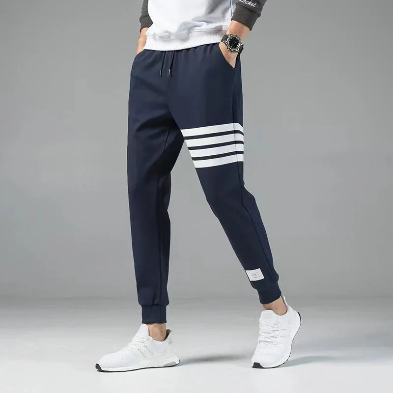 Nolan Striped Cotton Blend Jogger Sweatpants For Men With Side Stripes And Adjustable Drawstring Waist