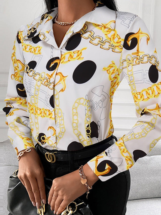 Street-wave Women's Blouse With Gold Accent Detailing For Luxurious Elegant Professional Women