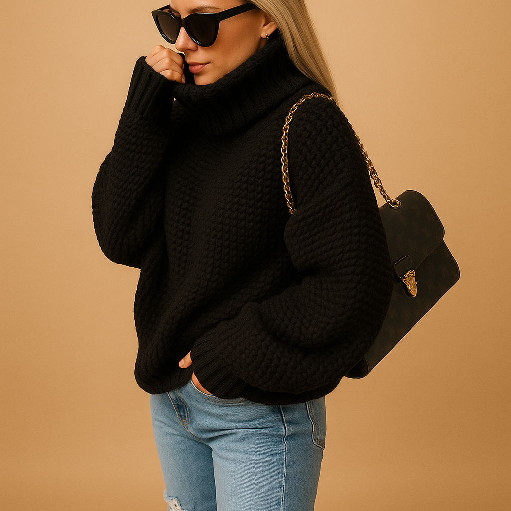 Street Wave Womens Chunky Knit Turtleneck Sweater Cozy Warmth With Timeless Elegance For Winter Wardrobe