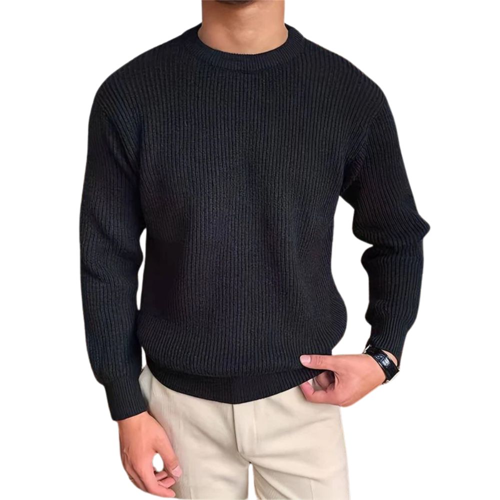 Street-wave Mens Ribbed Knit Sweater Warm Cozy Comfort For Everyday Essential Casual Wear