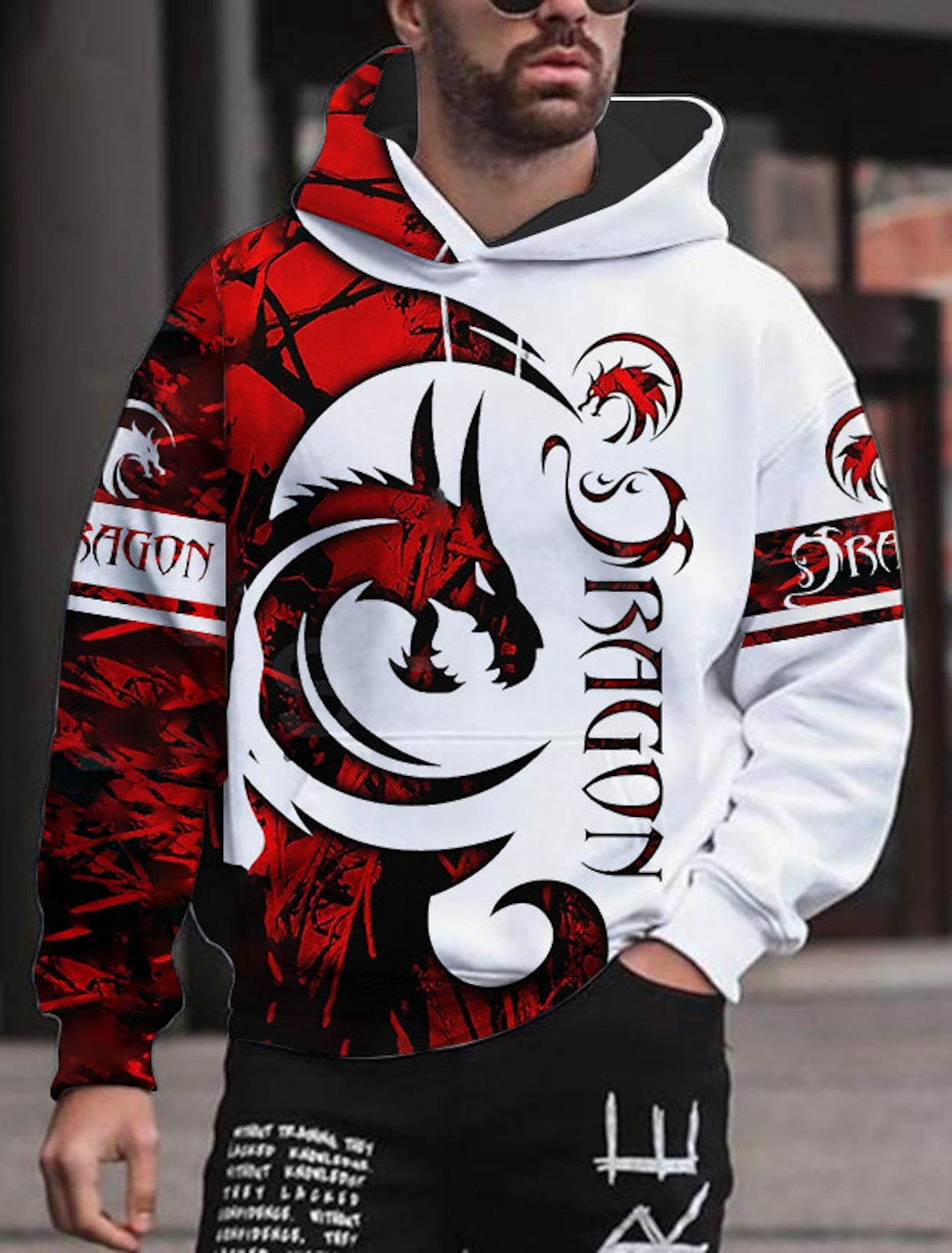 Dragon Hoodie Street Wave Cozy Warmth Relaxed Fit For Urban Streetwear Fans Soft Fleece Lined Inside Bold Dragon Artwork