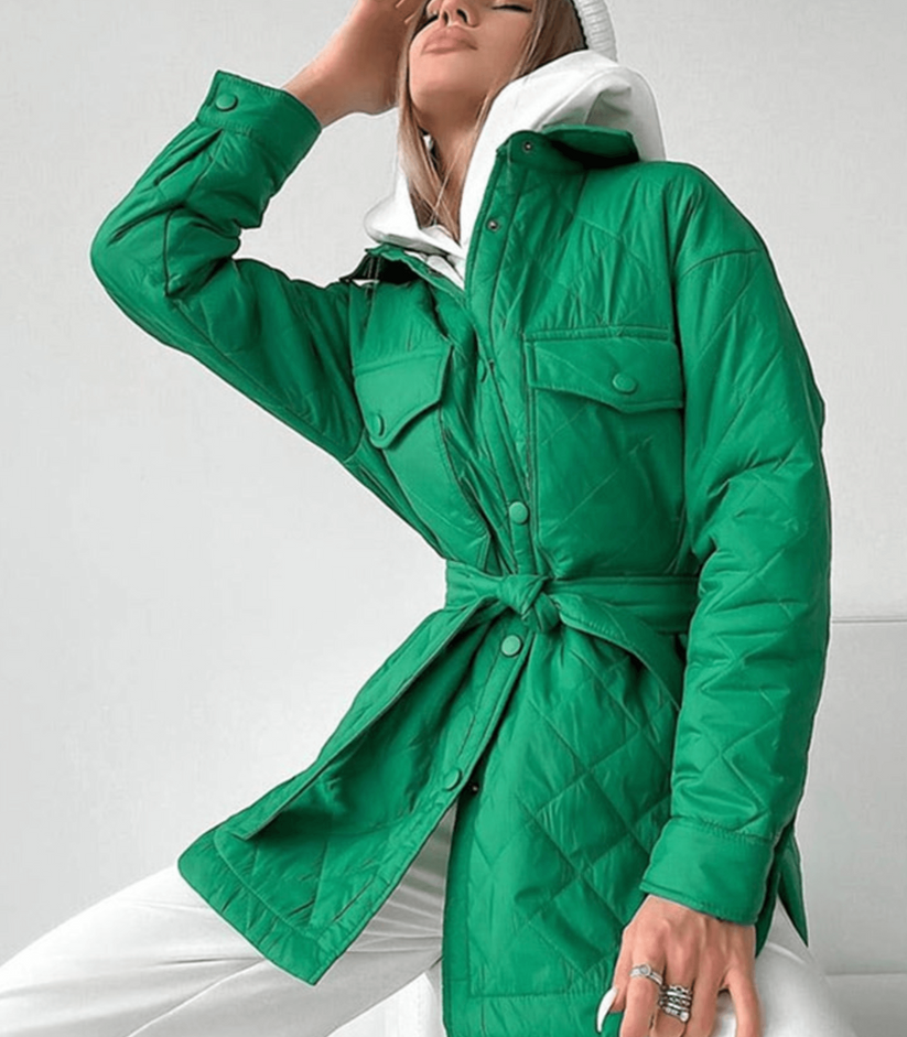 Street-wave Oversized Quilted Puffer Jacket For Women Belted Warm Cozy Easy Care