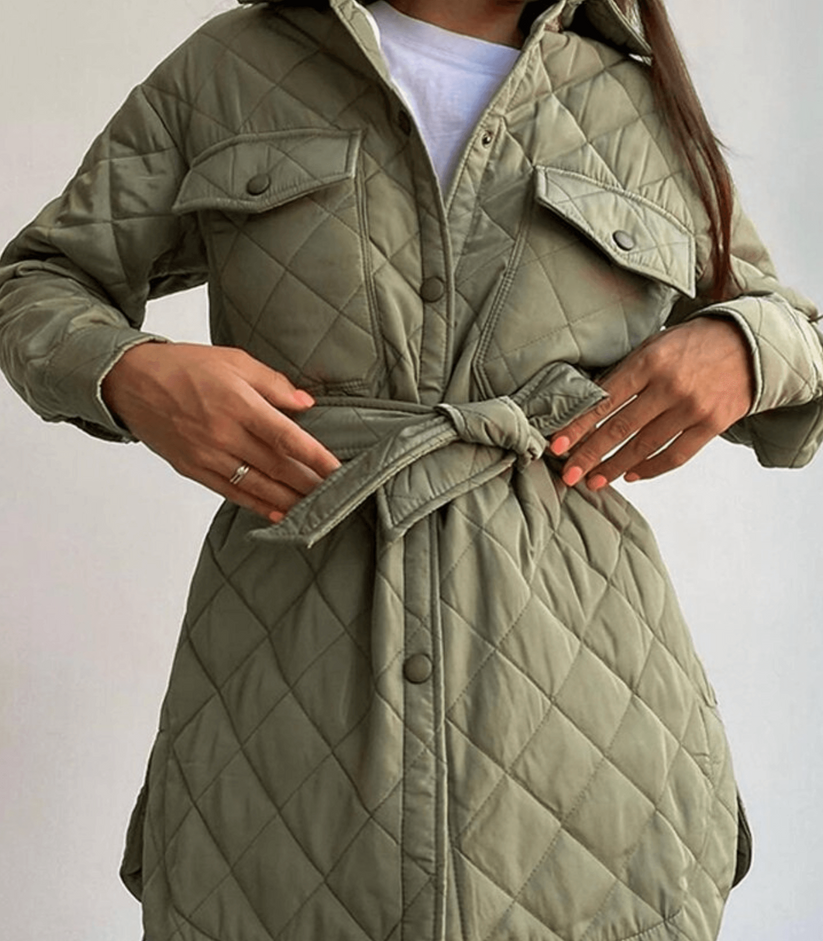 Street-wave Oversized Quilted Puffer Jacket For Women Belted Warm Cozy Easy Care