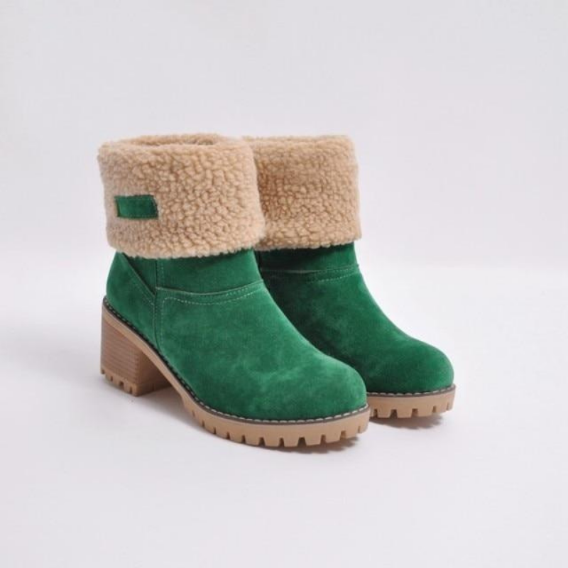 Street-Wave Warm Teddy Boots For Women Fur-Lined Ankle Boots With Sturdy Block Heel